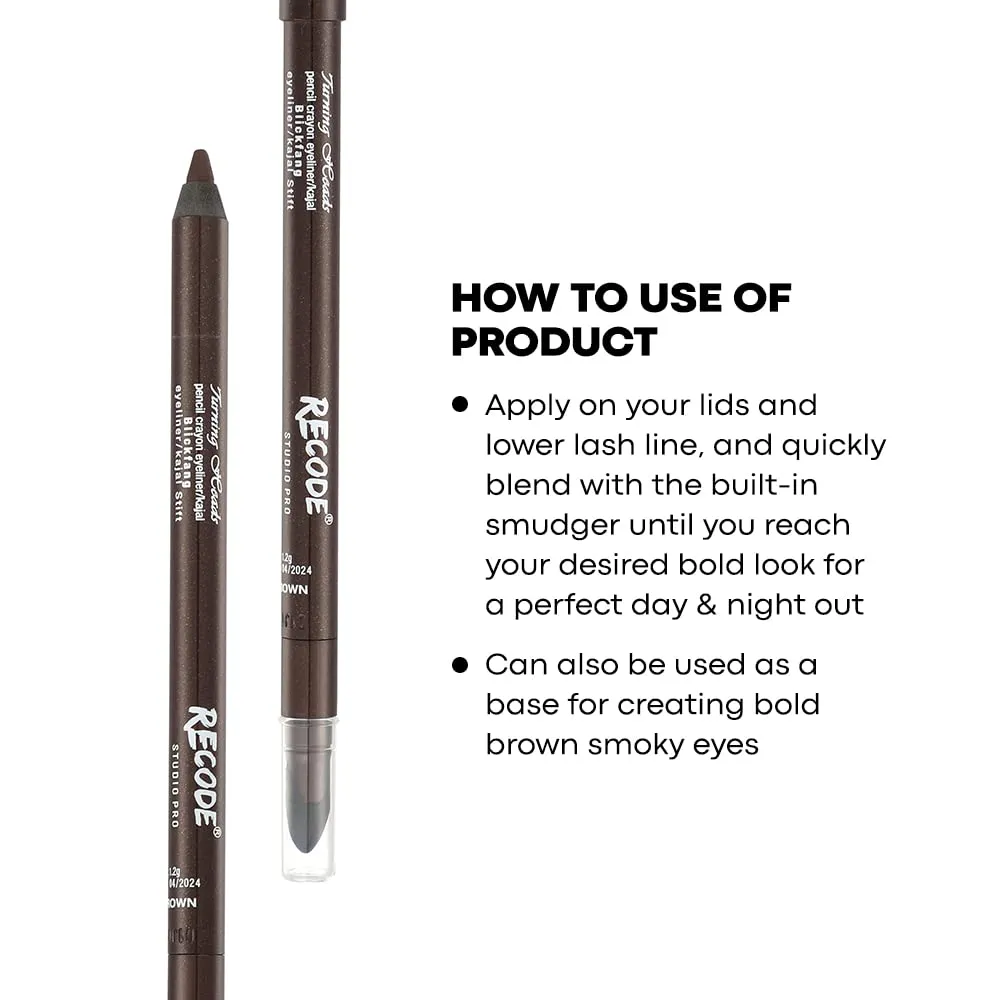 Recode Turning Heads Crayon Gel Eyeliner Pencil cum Kajal Pencil comes with Smudger on other side, longlasting, Water-proof & smudge-proof Formula, Black, 1.2gm